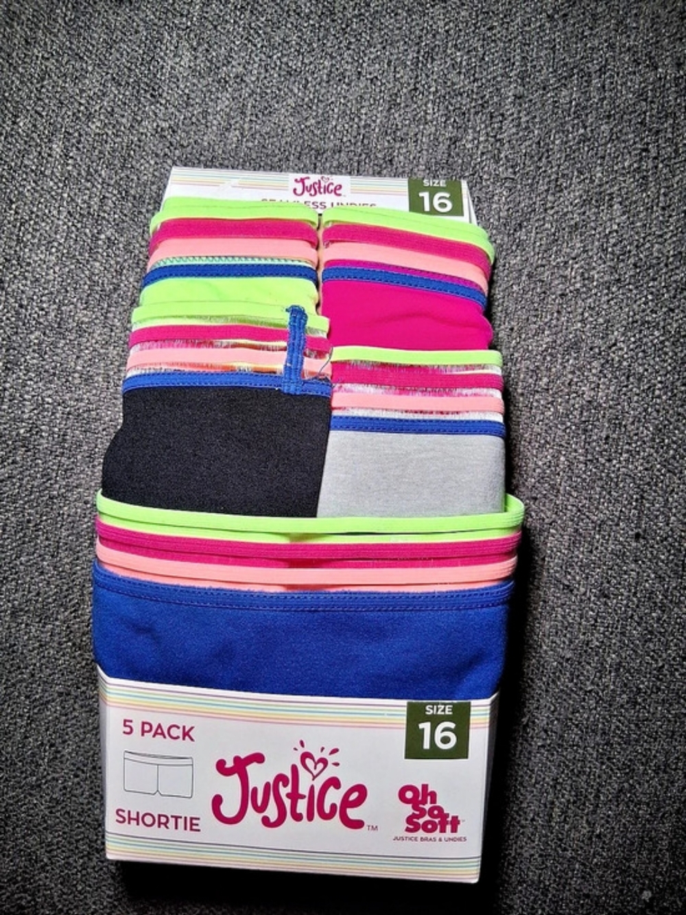 Justice Oh So Soft Seamless Shortie Undies 5-Pack Girls Size 16